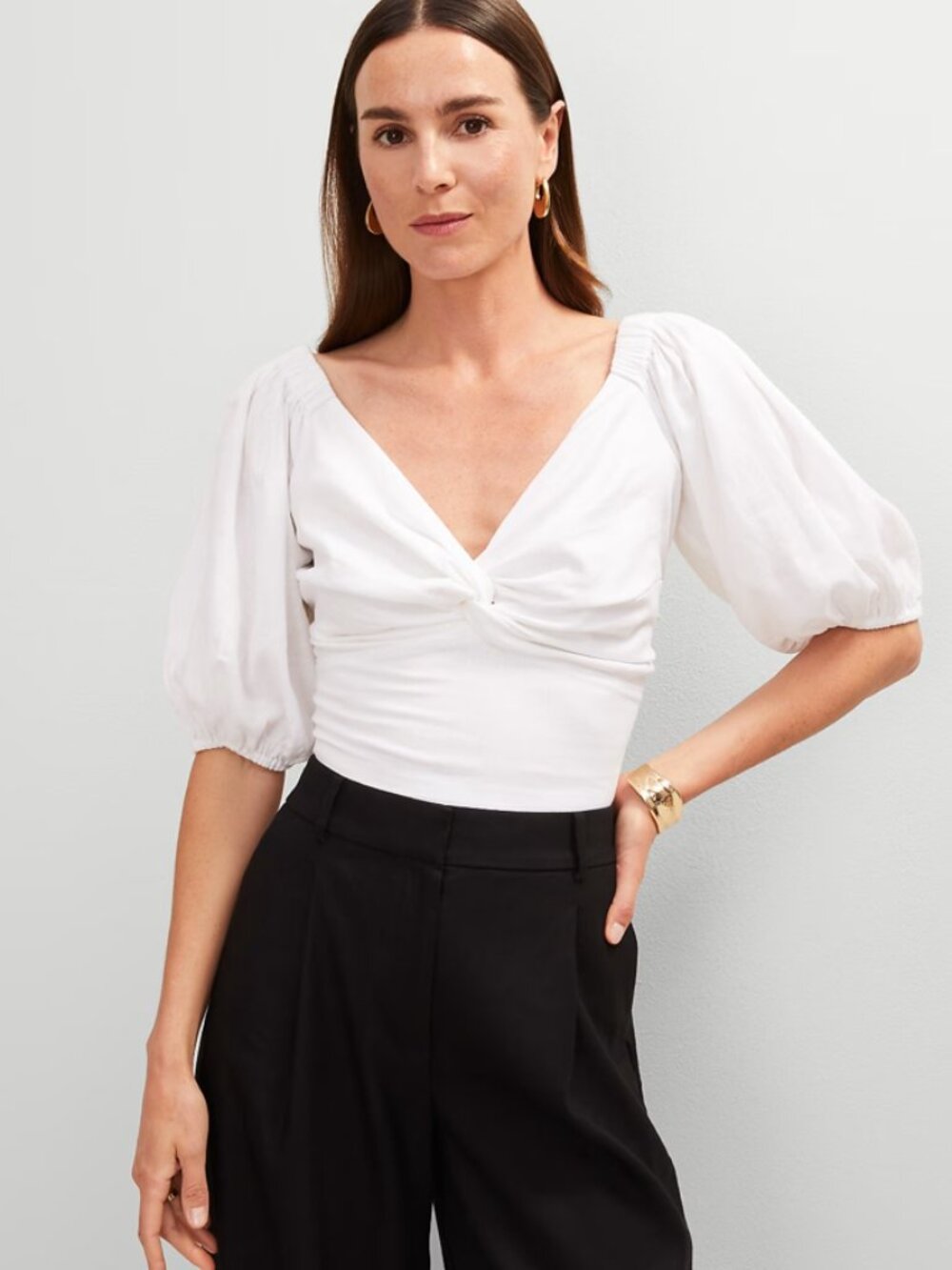 NWT Ann Taylor Linen Blend Knotted Tie Back Blouse